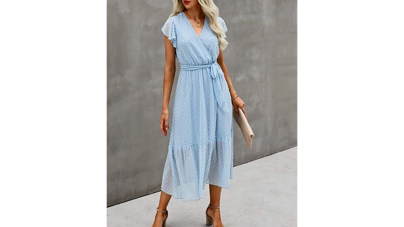 Fashion Ink Printing Floral Dress Summer Swing Dress for Women Blue Medium