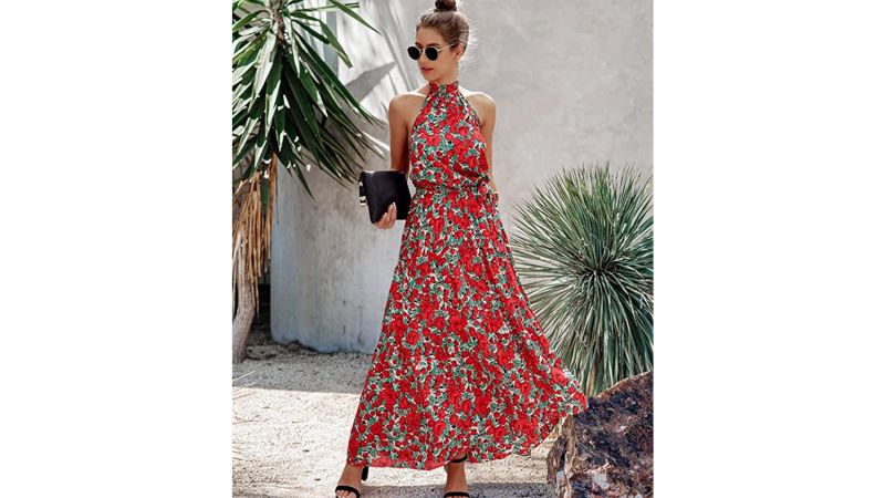 summer casual floral printed long dress square neckline with smocked Indian maxi dress long sleeve maxi dress