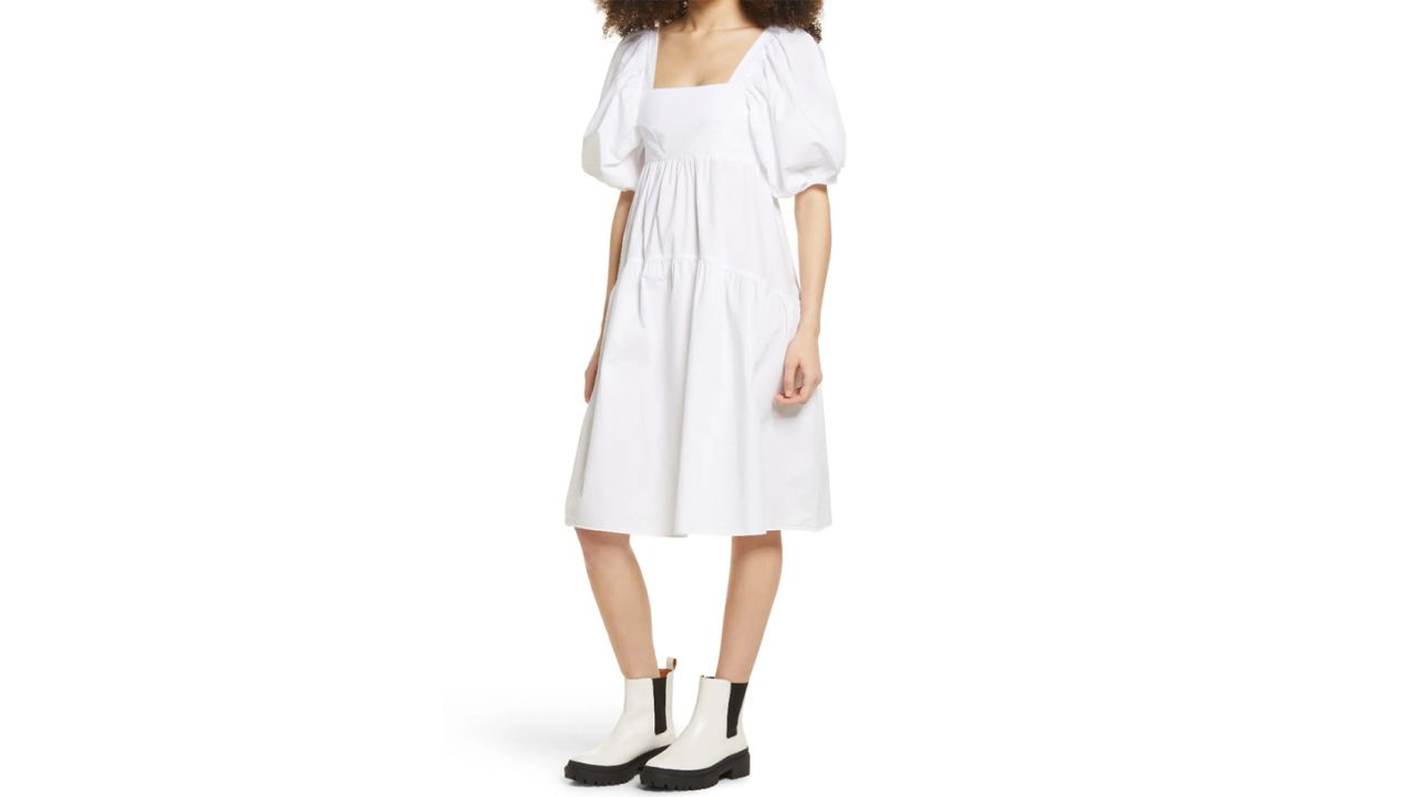 Topshop Tiered Puff-Sleeve Cotton Dress