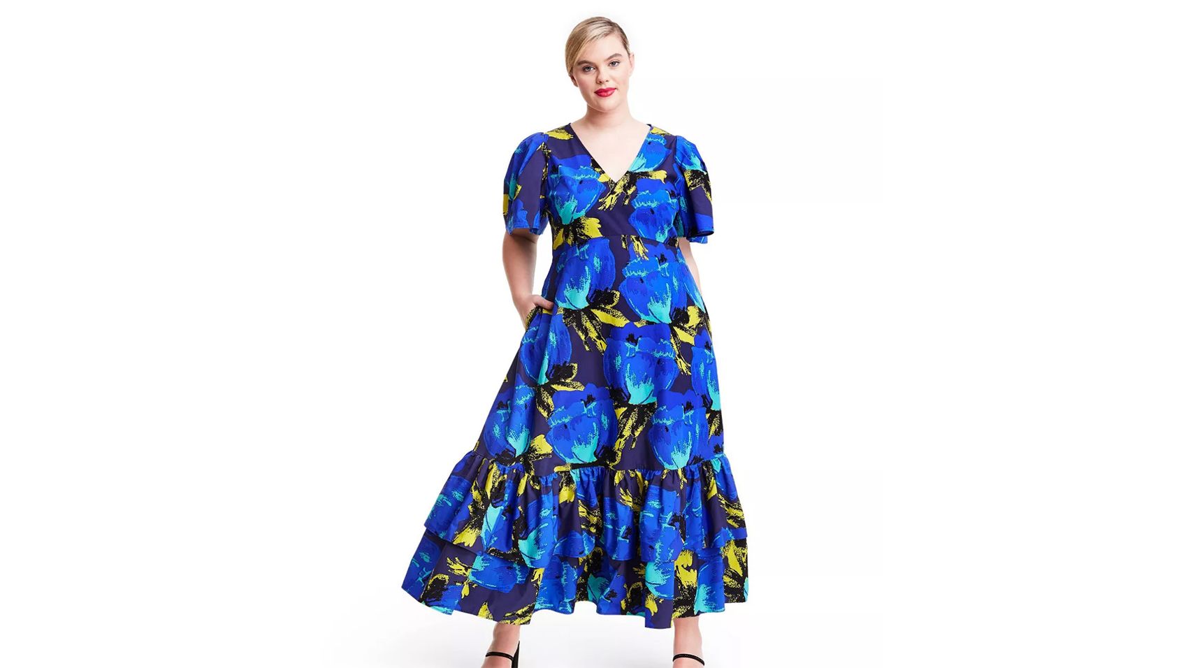 XXL Just Be You Lace Detail Print Dress blue floral S M 