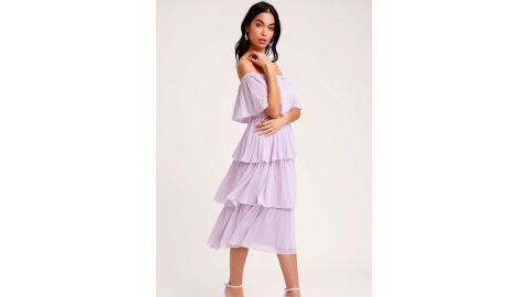 Gala Ready Lavender Off-the-Shoulder Ruffle Midi Dress 