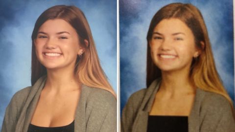 Freshman Riley O'Keefe's yearbook photo was edited to cover more of her chest. Dozens of other female students' images were also altered.