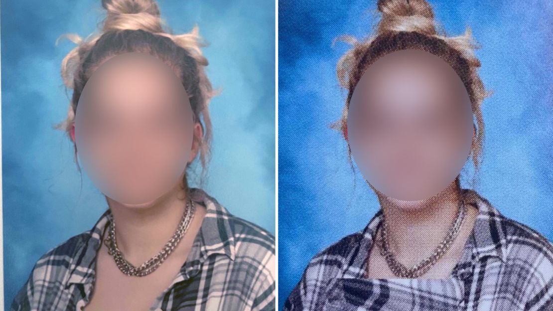 Brooke, a 15-year-old freshman, saw her photo was also altered in the yearbook. CNN has blurred portions of these images.