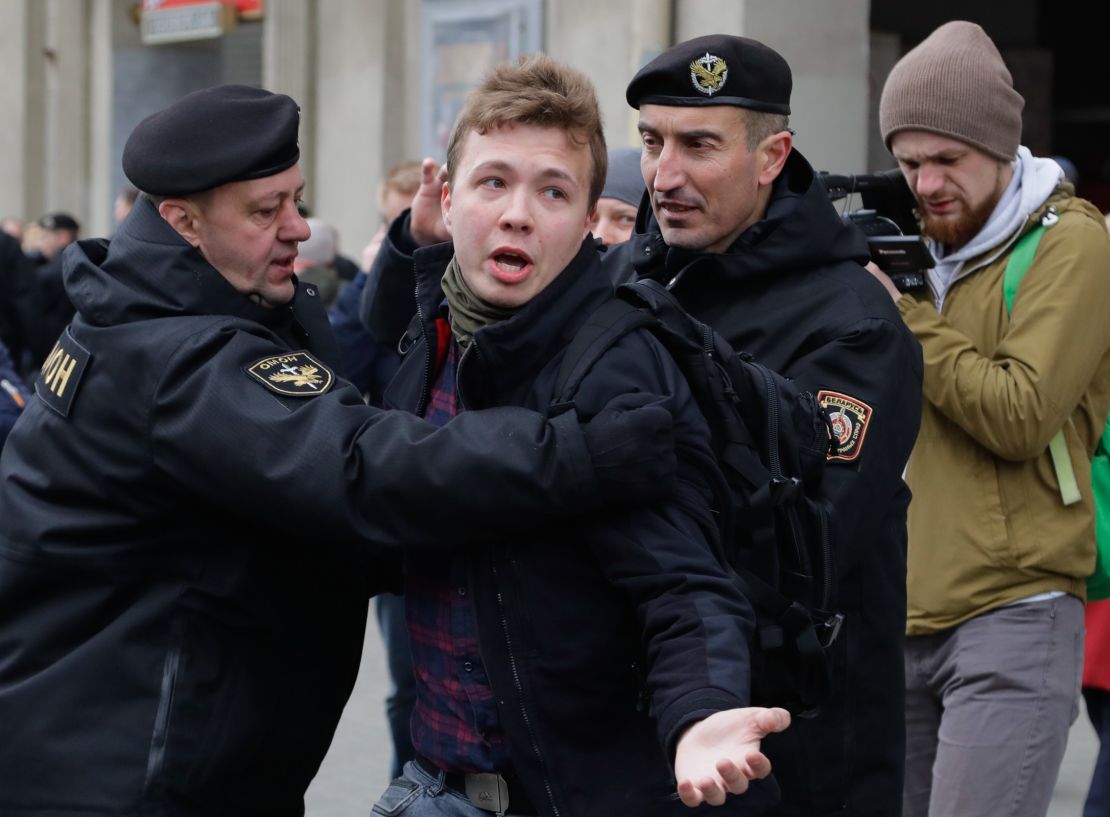 Belarus police detain journalist Roman Protasevich in Minsk, Belarus on March 26, 2017. 