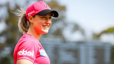 Perry plays in the Women's Big Bash League match between the Sydney Sixers and the Hobart Hurricanes at North Sydney Oval on November 7 last year. 