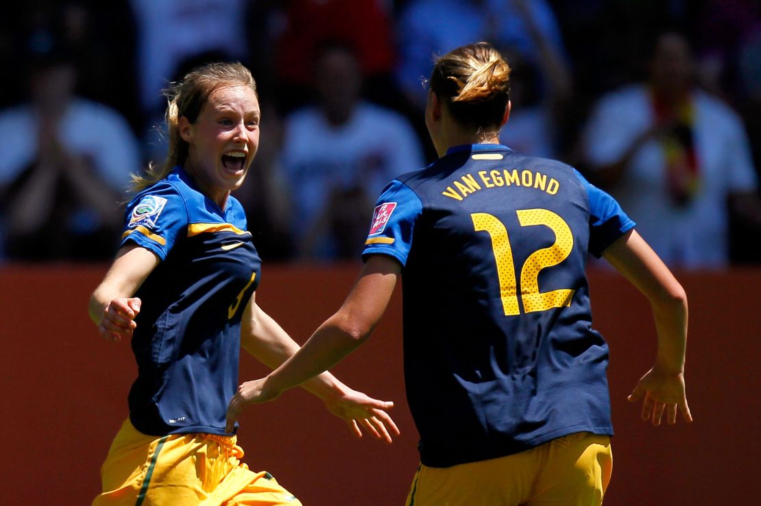 Perry celebrates her goal against Sweden at the 2011 Women's World Cup.