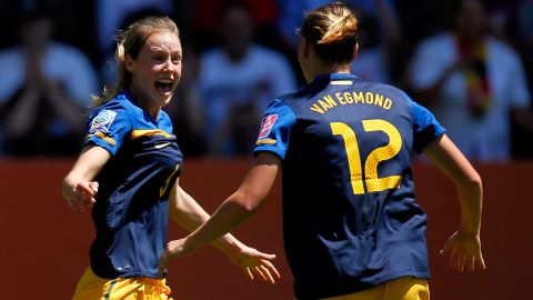 Perry celebrates her goal against Sweden at the 2011 Women's World Cup.