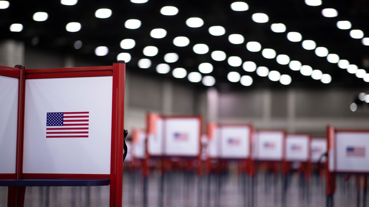 Detail view of a voting booth during the primary election on June 23, 2020 in Louisville, Kentucky. 