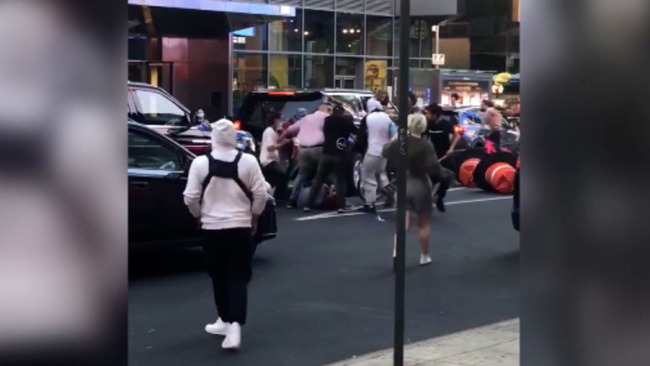 A bystander captured video of the incident in which a group attacked a Jewish man near Times Square.