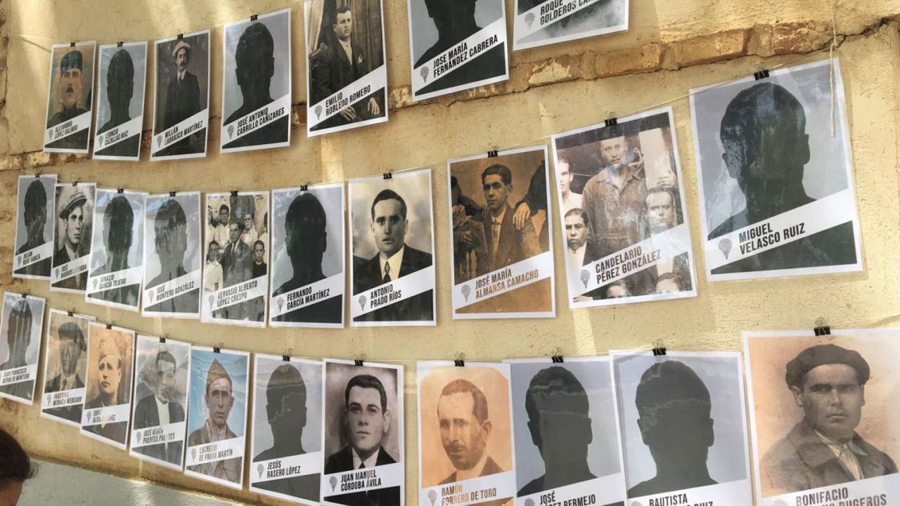 Photographs of the victims are on display at the cemetery in Almagro.