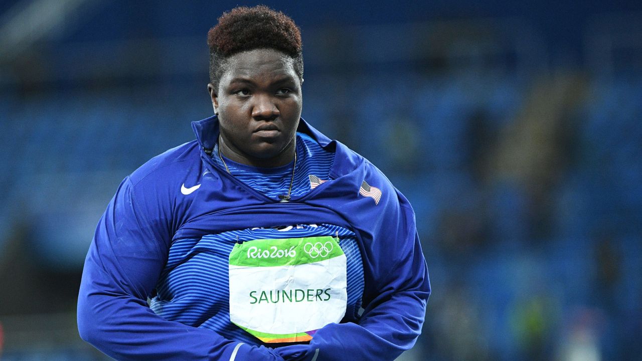 Saunders placed fifth in the shot put at the 2016 Rio Olympics. 