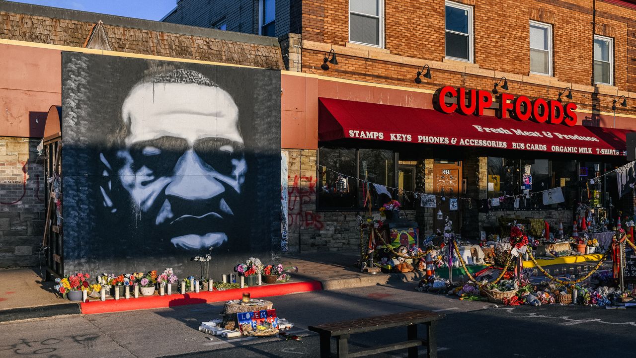 A mural of George Floyd is shown in the intersection of 38th St & Chicago Ave on March 31, 2021 in Minneapolis, Minnesota. Community members continue preparations during the third day in the trial of former Minneapolis police officer Derek Chauvin, who is charged with multiple counts of murder in the death of George Floyd. (Photo by Brandon Bell/Getty Images)