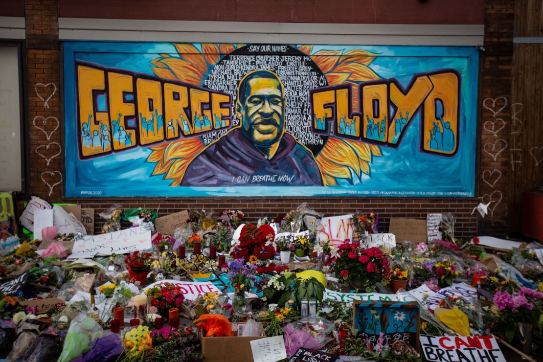 The makeshift memorial and mural outside Cup Foods where George Floyd was murdered by a Minneapolis police officer on May 31, 2020 in Minneapolis.