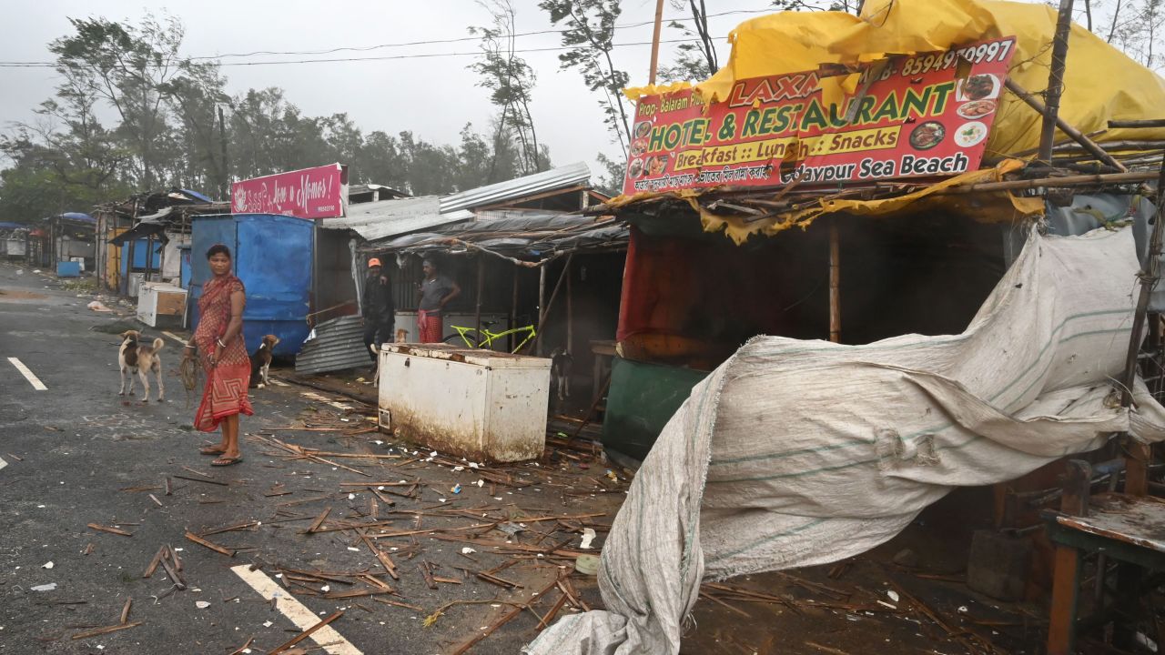 A road covered in debris during Cyclone Yaas in Balasore district, Odisha, India, on May 26.