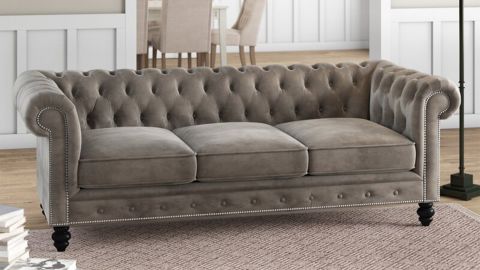 Birch Lane Eufaula Genuine Leather Rolled Arm Chesterfield Sofa