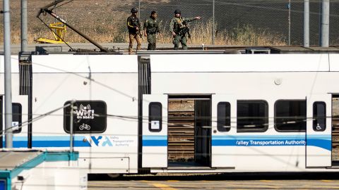 Law enforcement officers respond to the scene of a shooting at a Santa Clara Valley Transportation Authority (VTA) facility on Wednesday.