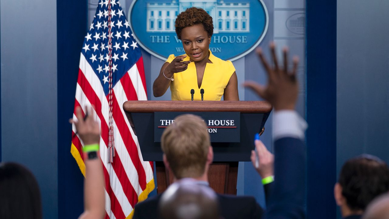 White House deputy press secretary Karine Jean-Pierre speaks during a press briefing at the White House, Wednesday, May 26, 2021, in Washington. (AP Photo/Evan Vucci)