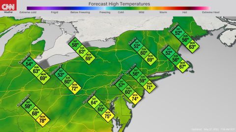 Forecast high temperatures in the Northeast this weekend