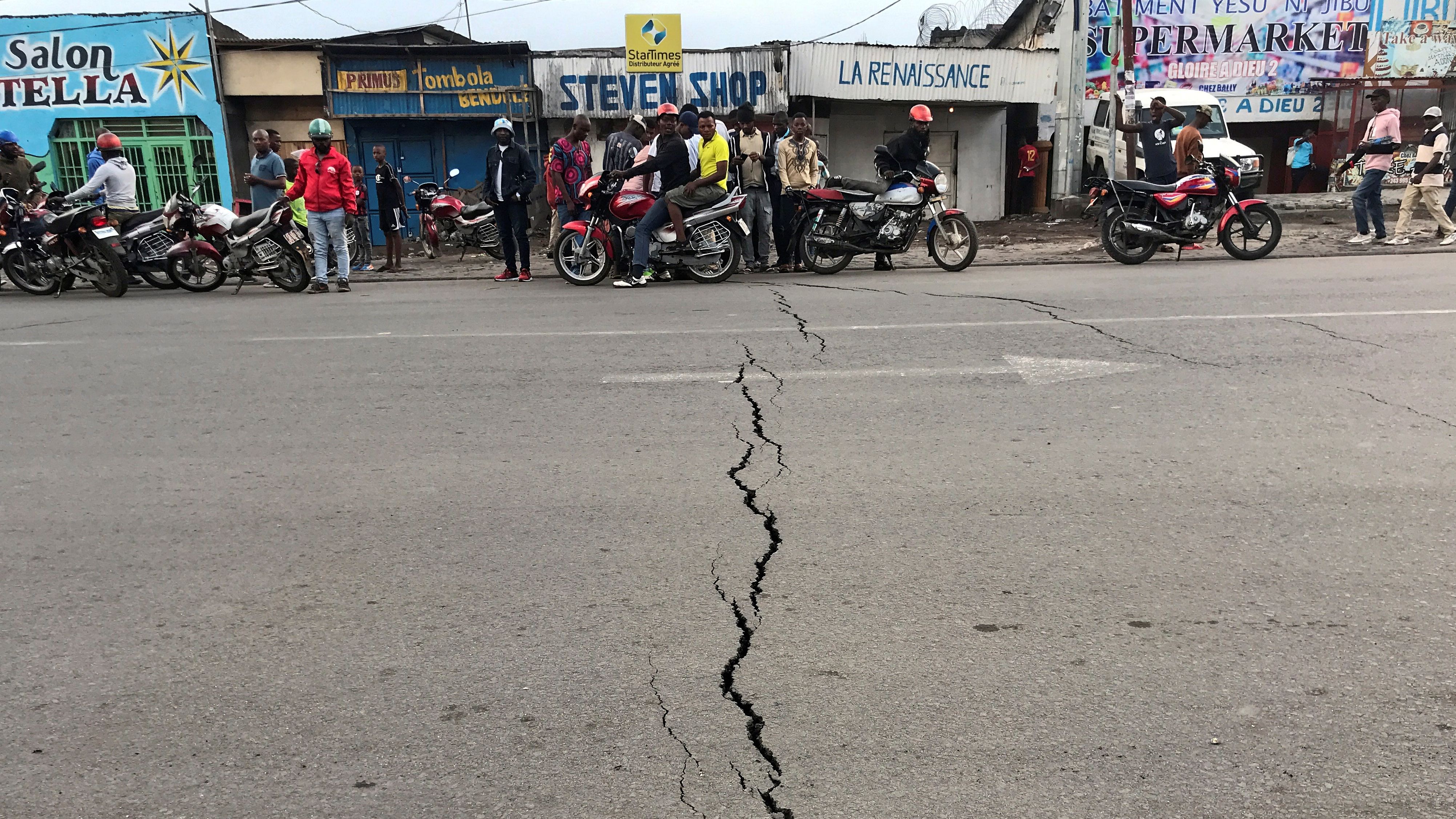 Significant cracks in the ground -- some stretching the entire width of the road, others in the walls of buildings -- have begun to appear following the volcano's eruption. 