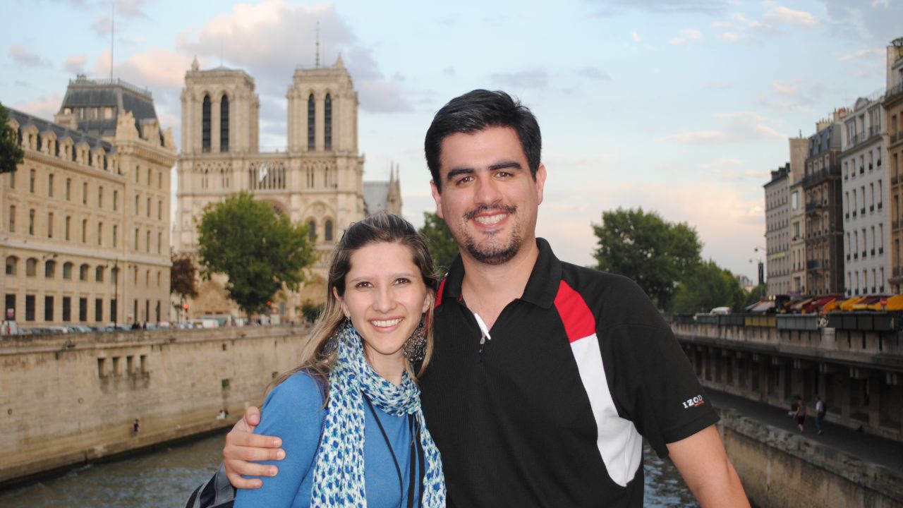 <strong>First date in Paris:</strong> During the trip-planning stage, the two began to connect. Right before they traveled abroad, they got together. Flying to Paris, pictured here, was their first official date.