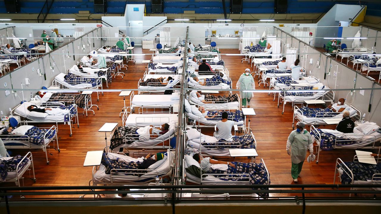 A Covid-19 field hospital set up in the Pedro Dell'Antonia Sports Complex on May 17, 2021 in Santo Andre, Brazil.