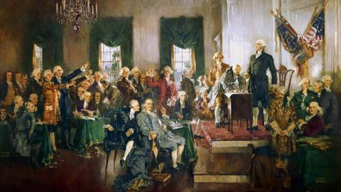 A painting documenting the signing of the United States Constitution in 1787. 