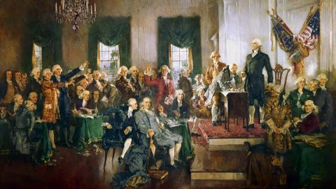 A painting documenting the signing of the United States Constitution in 1787.