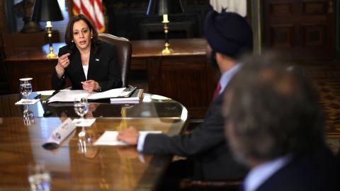 Vice President Kamala Harris delivers opening remarks during a meeting with CEOs on the Northern Triangle in her office last month. 