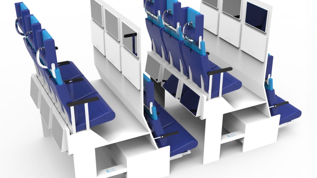<strong>Unexpected space:</strong> The idea behind the design is to create more space for passengers while still allowing multiple seats to be in operation. "The lower row has the advantage of passengers having the lounge experience of a couch by stretching the legs, whilst the upper row provides an SUV experience, making it possible for instance to cross the legs due to the increased leg room and overall living space," says Núñez Vicente.