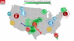 Forecast weather conditions for Memorial Day on Monday across the contiguous US