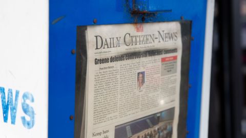 The front page of the Daily Citizen-News is seen in Dalton on Thursday.