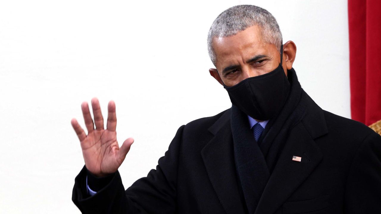 Former US President Barack Obama arrives to the inauguration of US President-elect Joe Biden.