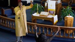  The Rev. Robert Turner, Pastor of Historic Vernon African Methodist Episcopal Church, conducts a service Sunday, April 11, 2021, in Tulsa, Okla. (AP Photo/Sue Ogrocki)