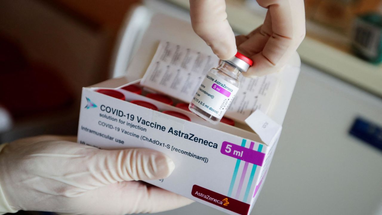 A nurse shows a package of the Astrazeneca coronavirus (Covid-19) vaccine at a doctor's surgery in Senftenberg, Brandenburg, eastern Germany, on March 3, 2021, where the first vaccinations are given in doctors' surgeries. (Photo by HANNIBAL HANSCHKE / POOL / AFP) (Photo by HANNIBAL HANSCHKE/POOL/AFP via Getty Images)