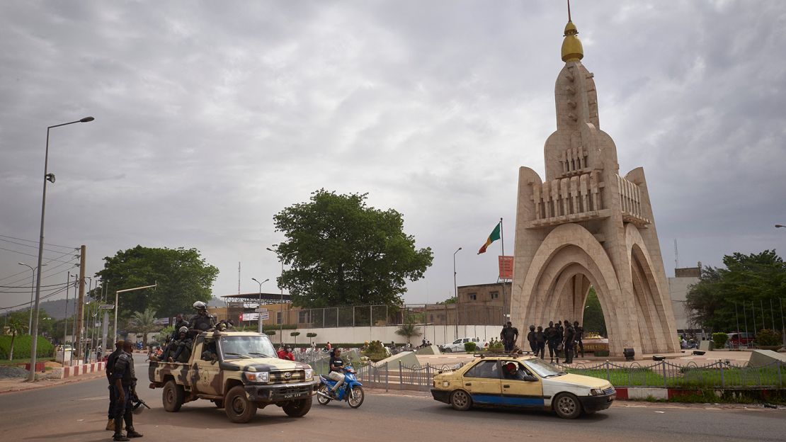 Members of Mali's National Guard are seen at Independence Square in Bamako on May 25.