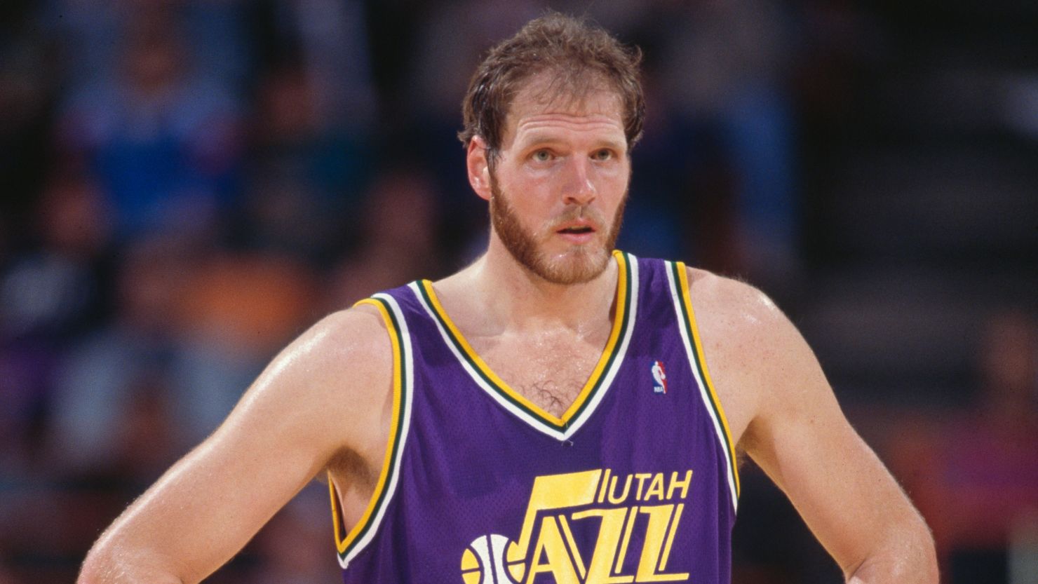 Utah Jazz center Mark Eaton during a game against the Los Angeles Lakers at the Forum arena in Los Angeles on January 9, 1991.