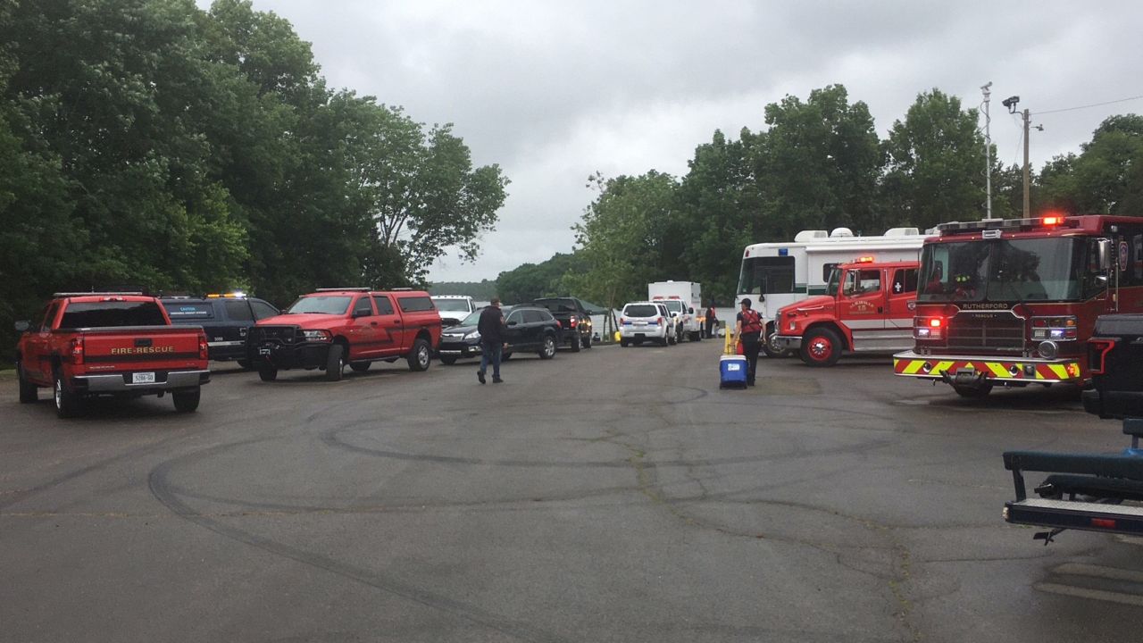 Rutherford County Fire Rescue is among the agencies responding to the crash scene at Percy Priest Lake near Nashville on Saturday.