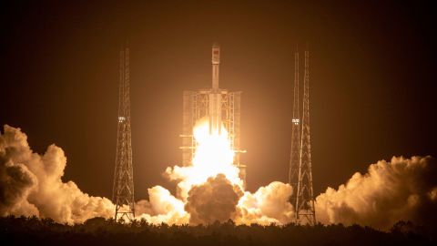A Long March-7 Y3 rocket carrying the Tianzhou-2 cargo spacecraft blasts off from Wenchang on May 29, 2021 in Hainan province, China. 