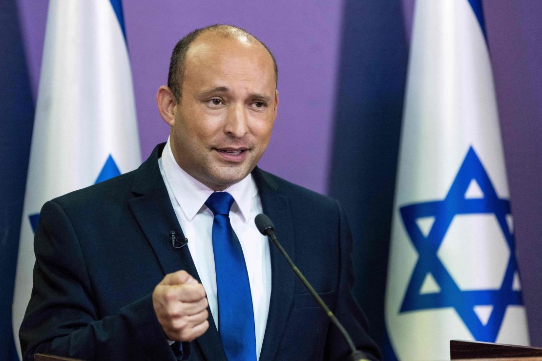 Naftali Bennett, leader of Israel's Yamina party, delivers a political statement at the Knesset in Jerusalem on Sunday.