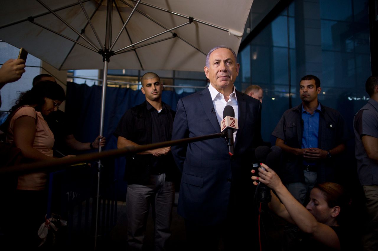 Netanyahu speaks to the press in Tel Aviv, Israel, in June 2016. A day earlier, two attackers identified as Palestinians opened fire at a popular food and shopping complex near the Israeli Defense Ministry in Tel Aviv, killing four Israelis and sending other patrons scrambling to safety.