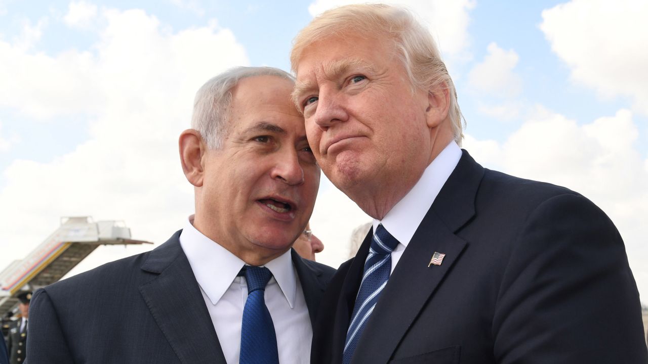 Netanyahu and Trump, pictured before the President's departure from Tel Aviv in May 2017. 