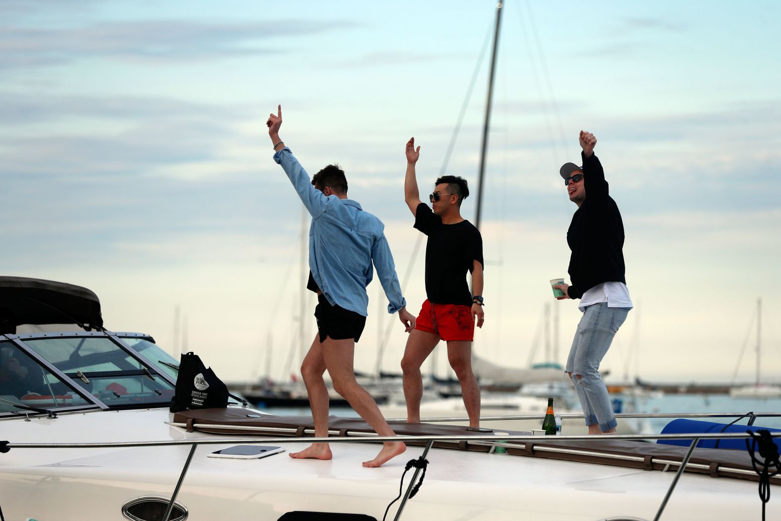 People dance on a boat in Chicago on Sunday.