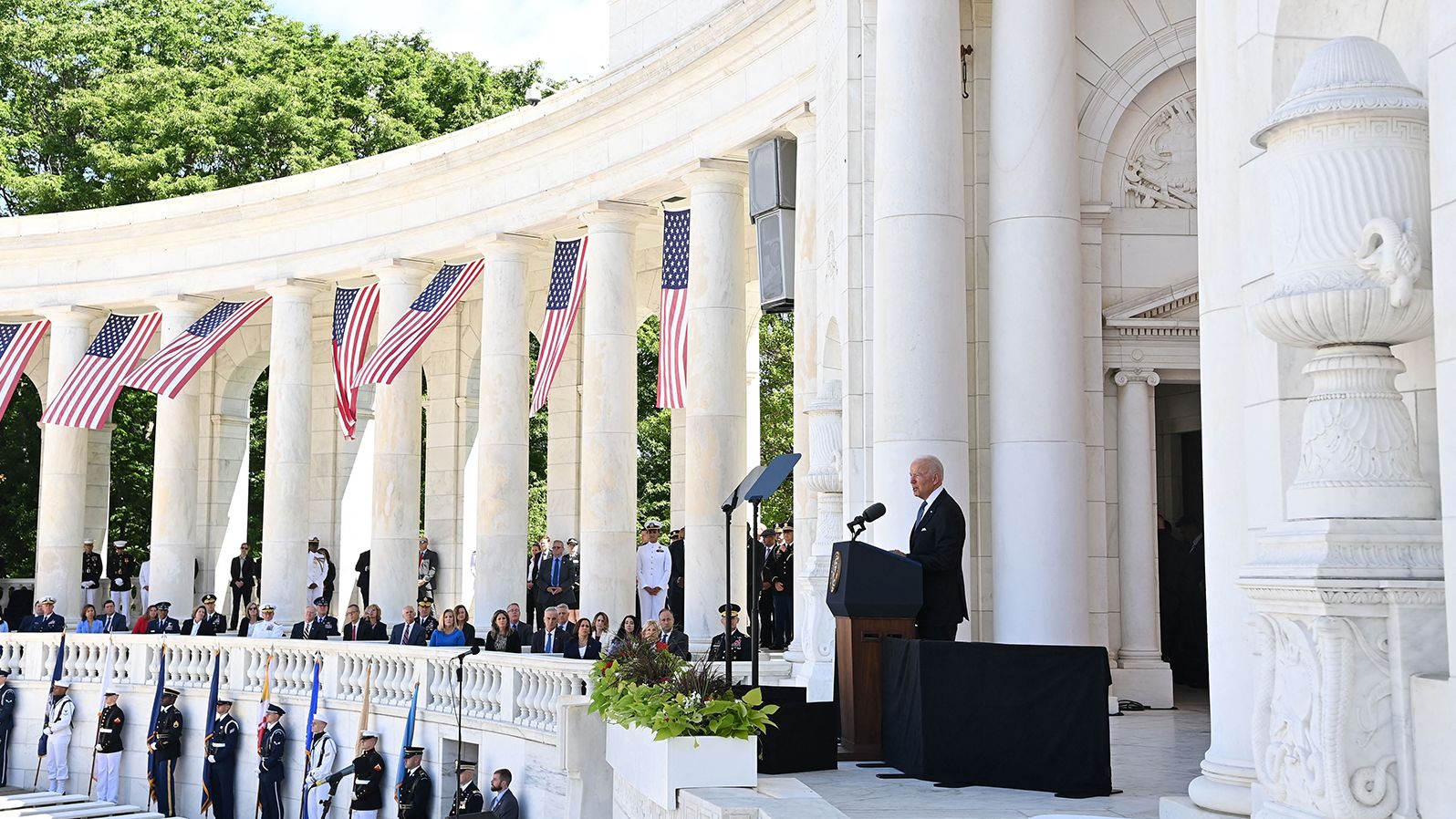President Joe Biden delivers an address at  Arlington National Cemetery on Monday. "We owe the honored dead a debt we can never fully repay," he said in <a href="https://www.cnn.com/2021/05/31/politics/biden-memorial-day/index.html" target="_blank">his speech.</a> "We owe them our whole souls. We owe them our full best efforts to perfect the union for which they died."