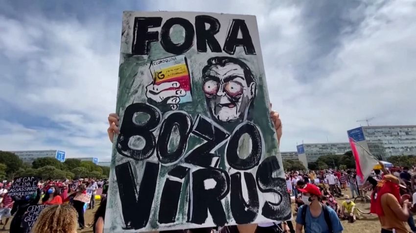 Tens of thousands of people protested in several Brazilian cities to demand President Jair Bolsonaro's removal due to his handling of the coronavirus pandemic. Brazil is one of the hardest-hit countries in the world and is now facing a possible third wave of Covid-19. Less than 10 percent of its total population of 210 million is fully inoculated. CNN's Rafael Romo reports.