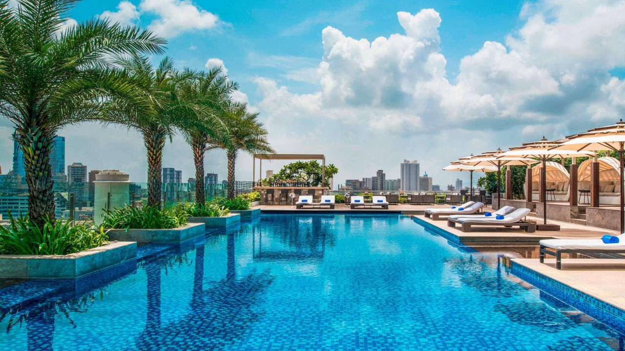 The swimming pool at the St. Regis Mumbai, a Marriott property.