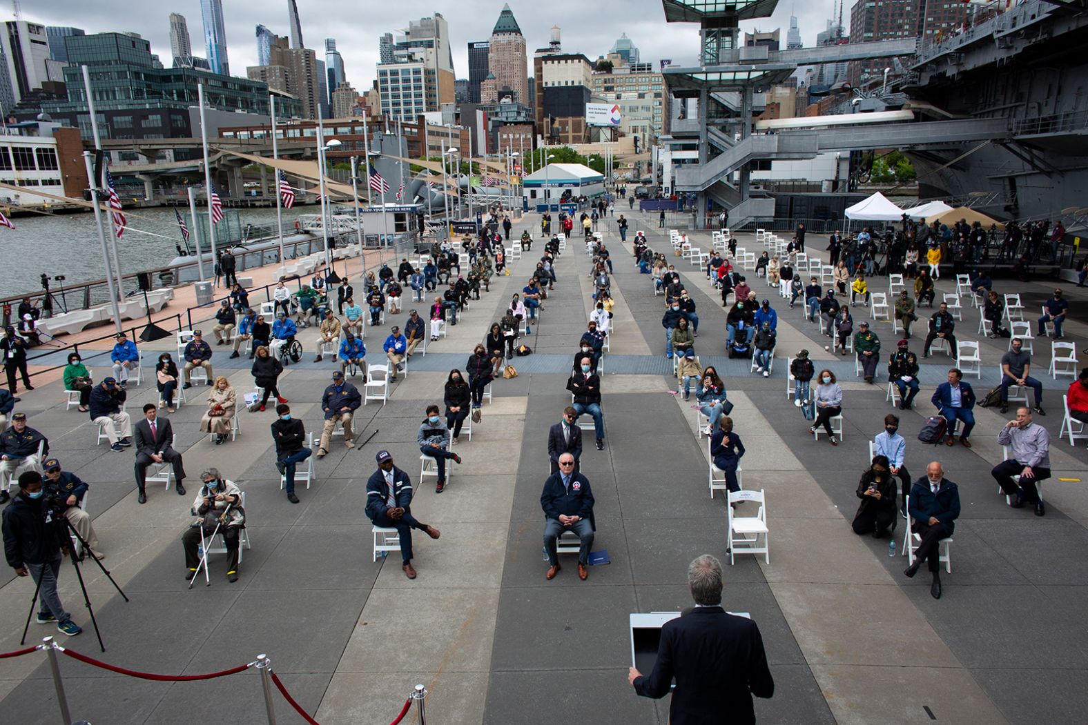 New York Mayor Bill de Blasio speaks during the Intrepid Sea, Air & Space Museum's annual Memorial Day ceremony in New York.