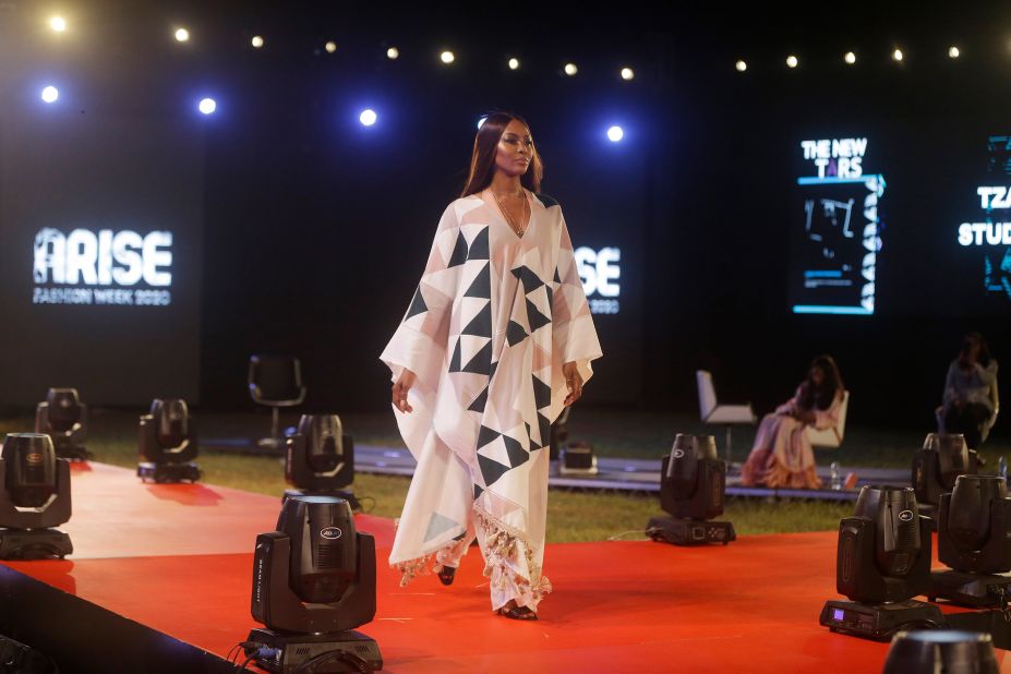 Supermodel Naomi Campbell surprised Nigerian fashion designer Ian Audifferen on the runway at Arise Fashion Week in December 2020 by donning one of his designs on the catwalk in Lagos.