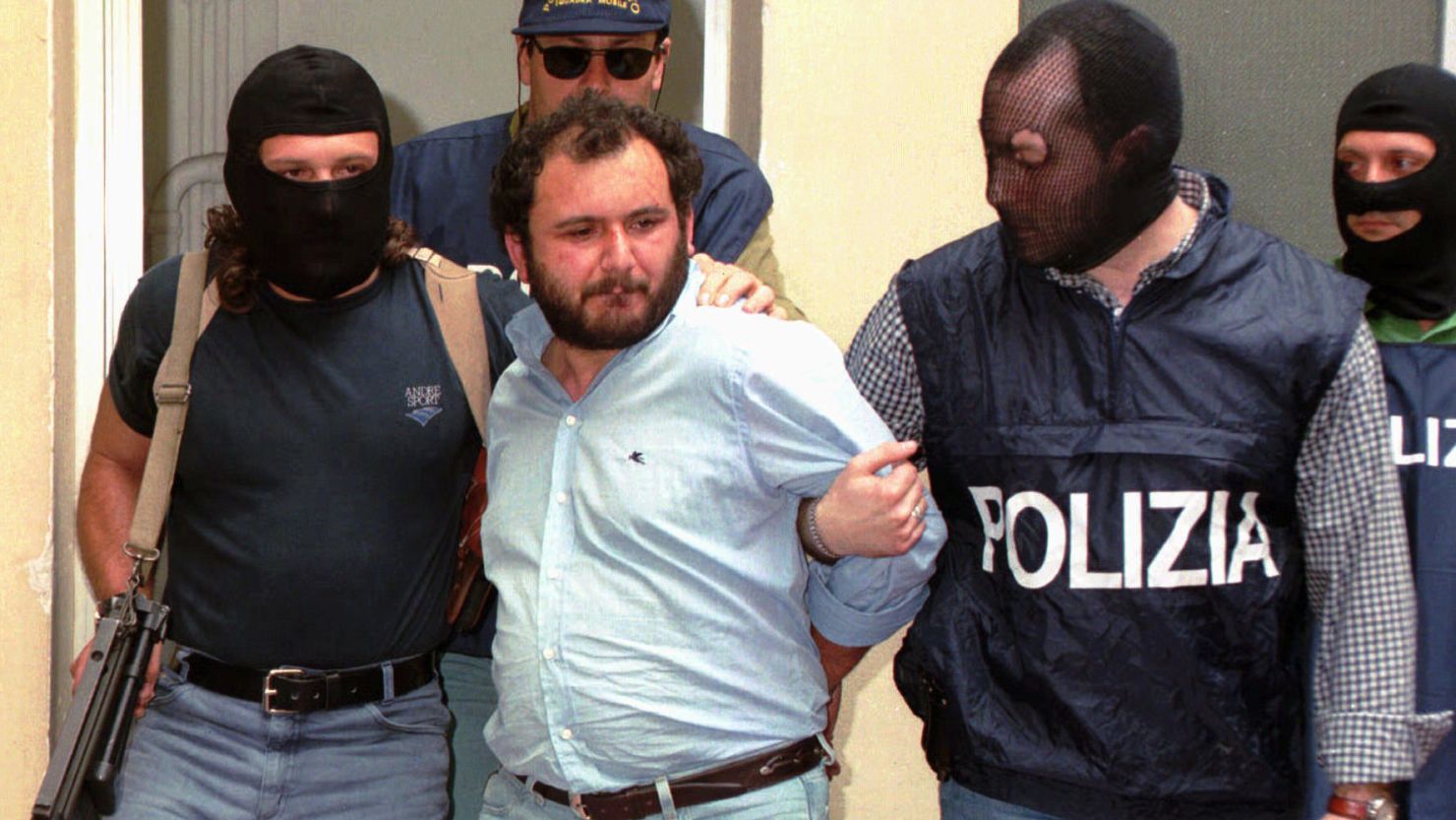 Giovanni Brusca pictured outside police headquarters in Palermo, Sicily, on May 21, 1996.