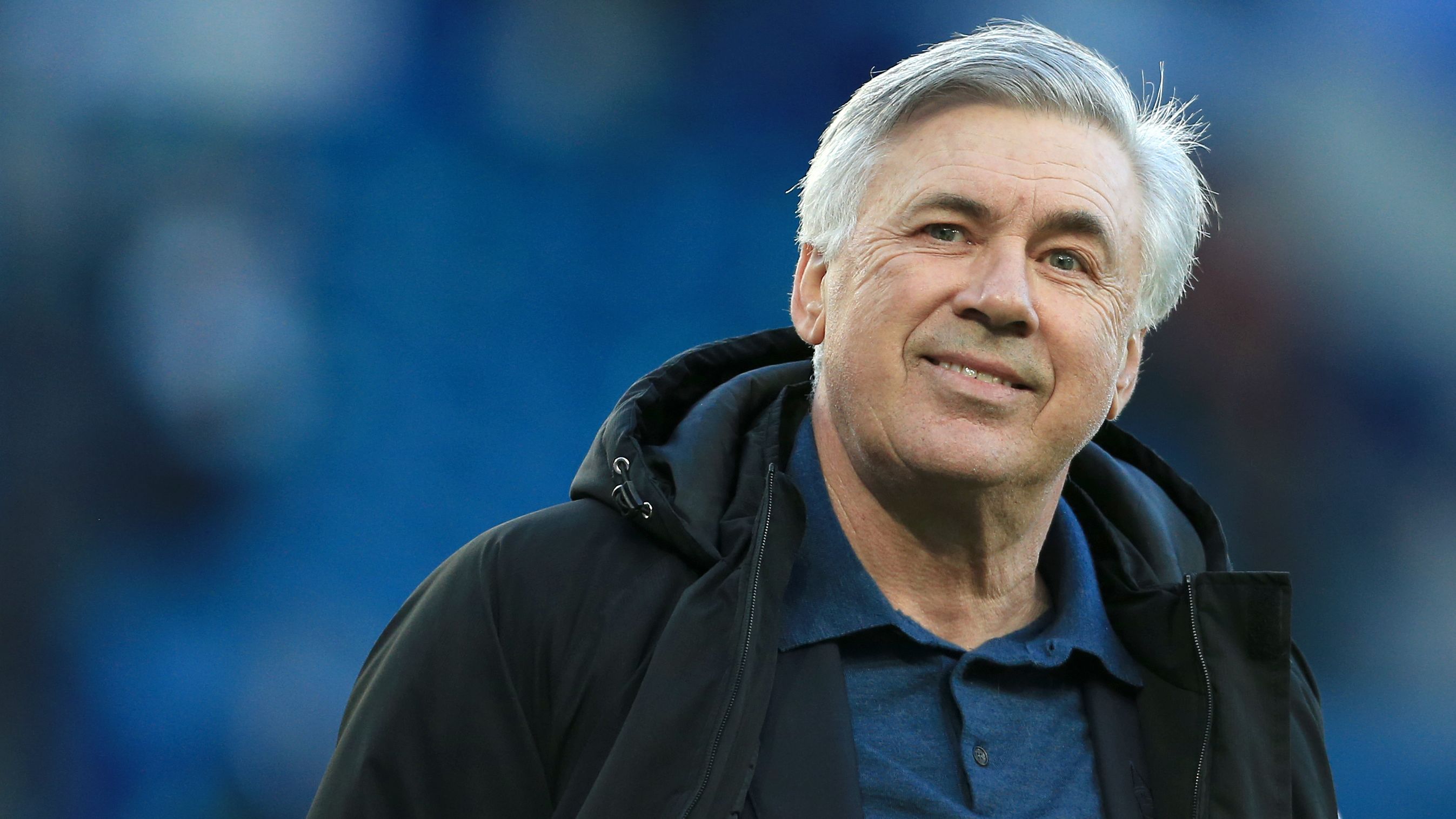 Everton manager Carlo Ancelotti smiles after the Premier League match against Wolverhampton Wanderers at Goodison Park on May 19, 2021.