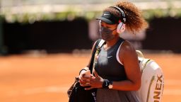 ROME, ITALY - MAY 12: Naomi Osaka of Japan looks dejected after defeat on day 5 of the the Internazionali BNL d'Italia match between Naomi Osaka of Japan and Jessica Pegula of USA at Foro Italico on May 12, 2021 in Rome, Italy. Sporting stadiums around Italy remain under strict restrictions due to the Coronavirus Pandemic as Government social distancing laws prohibit fans inside venues resulting in games being played behind closed doors. (Photo by Clive Brunskill/Getty Images)